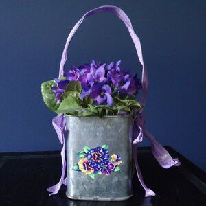 Violet Plant Faux in Metal Container